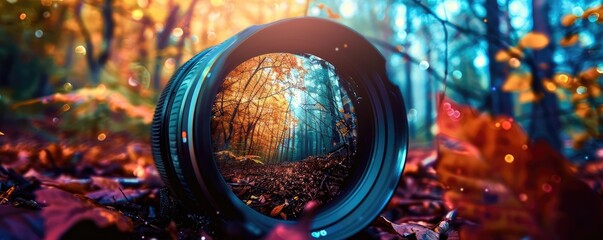camera lens highlighting the vibrant, verdant beauty of a forest, reveling in the art of photography.