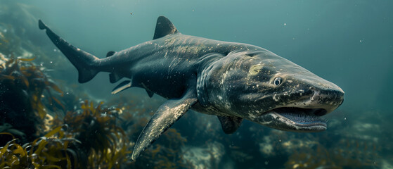 A rare sighting of a deep-sea frilled shark in its natural habitat - obrazy, fototapety, plakaty