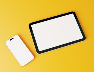 Smartphone and tablet mockup yellow background