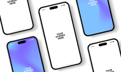 Naklejka premium Realistic smartphone mockup. Mobile phone vector with isolated on white background. Device front view. 3D mobile phone with shadow. Realistic, high quality smart phone mockup for ui ux presentation.