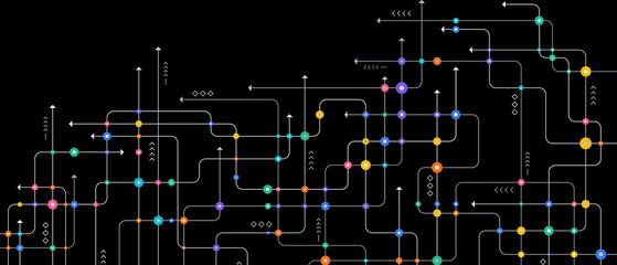 digital technology lines overlay effect black background illustration, science network chip tech and computer data technical drawing overly effects, abstract background latest new Futurist technology 