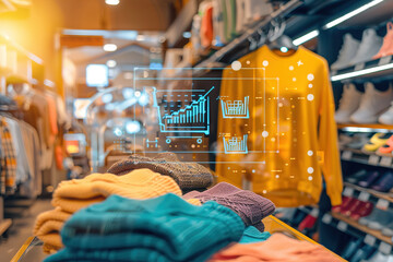 A smart retail display showcasing IoT-powered inventory management and customer engagement solutions.