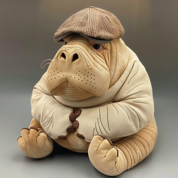 Sagacious Style: Sagacious Pupil Beige Walrus Stuffed Figure with Cap