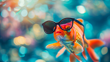 Funny fish wearing sunglasses in studio 