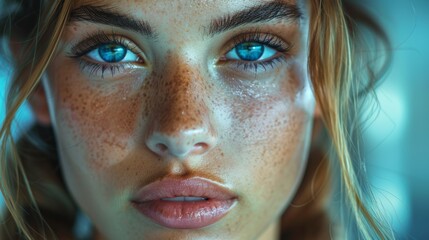 Close Up of a Woman With Blue Eyes. Generative AI