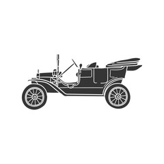 Fototapeta na wymiar Vintage Car Icon Silhouette Illustration. Automobile Vector Graphic Pictogram Symbol Clip Art. Doodle Sketch Black Sign.
