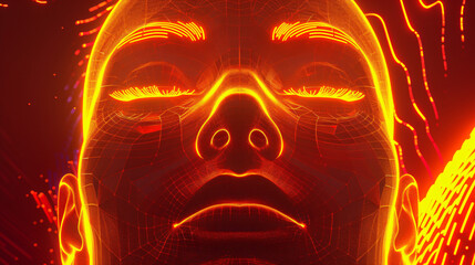 Futuristic computer graphic of glowing human face 
