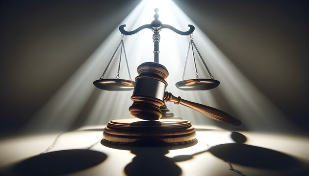 Balance et marteau de justice joliment &eacute;clair&eacute;
