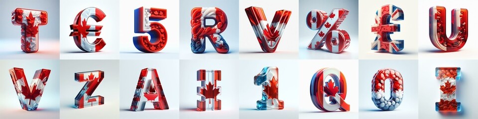 Canada flag colors glass lettering. AI generated illustration