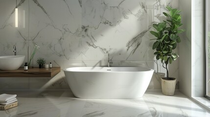 Fototapeta premium Modern Scandinavian bathroom with clean lines and marble accents