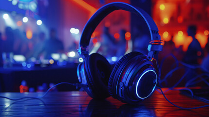 Glowing headphones illuminate the vibrant night