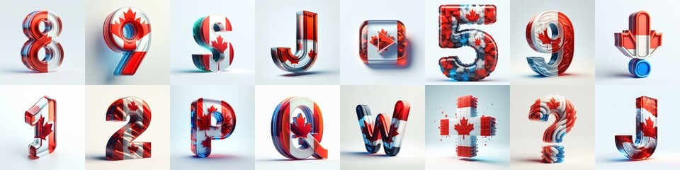 Canada flag colors glass lettering. AI generated illustration