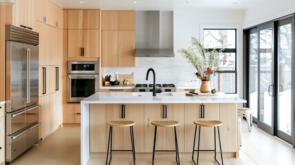 Scandinavian-inspired kitchen with clean lines and light wood cabinets