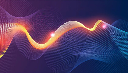 Abstract waves mesh with neon lights and trendy color, illustration.