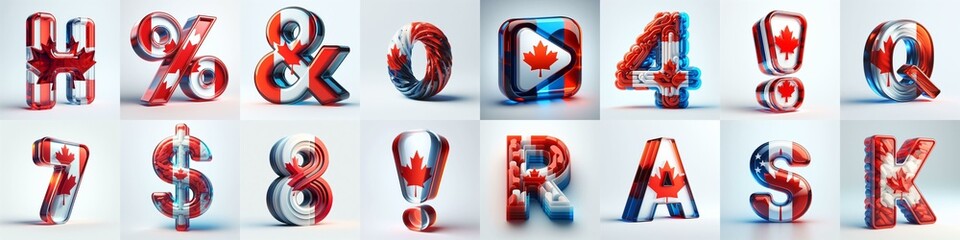 Obraz premium Canada flag colors glass lettering. AI generated illustration