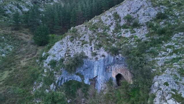 Baltzola Caves in the surroundings of the natural stone Arch of Jentilzubi in Dima in the Province of Bizkaia. Basque Country. Spain. Europe