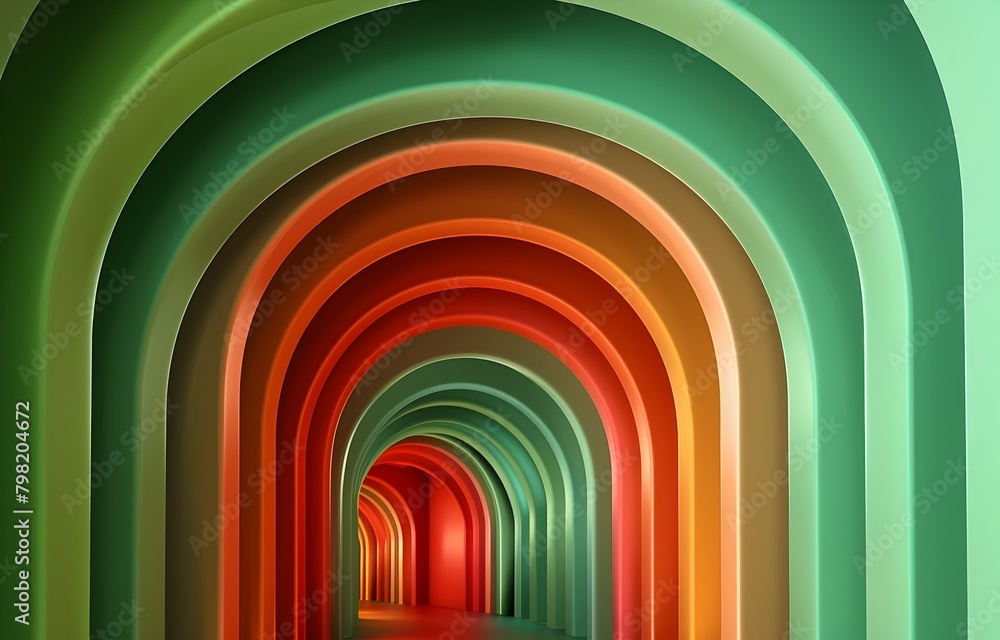 Poster 3d render of colorful green and orange abstract seamless pattern with retro groovy shapes in the sty