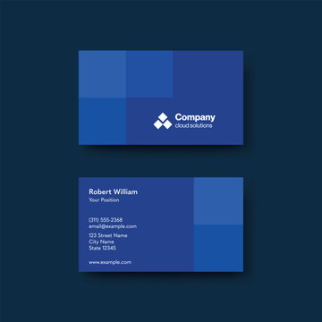 Dark Blue Business card template, vector illustration. Minimal design, tech company.