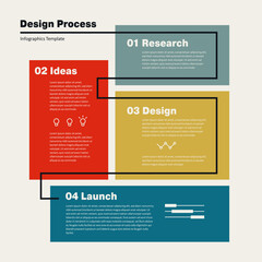 Business product design process infographics, vector template. Stages or steps for project. Minimal design.