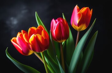 A bright bouquet of red tulips, their bright petals fill the room with joy and life.