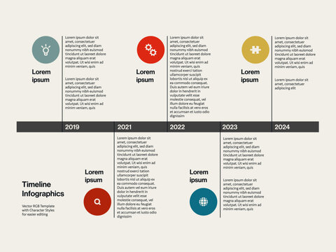 Business or company timeline and milestone infographic vector template. Simple illustration. Minimal design.
