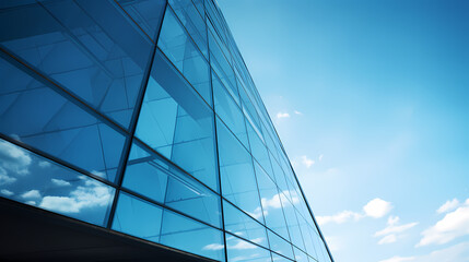 A modern skyscraper with blue glass windows