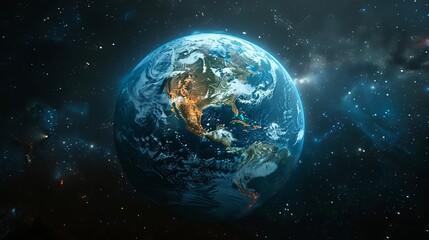 Fototapeta premium Blue and white planet Earth in the middle of the night sky