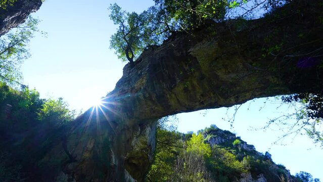 Landscape around the natural stone Arch of Jentilzubi in Dima in the Province of Bizkaia. Basque Country. Spain. Europe