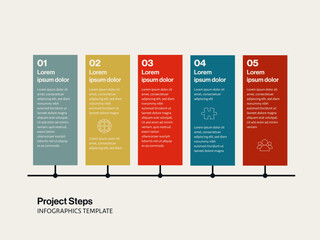 Business project steps infographics vector template. Colorful elements for presentation. Minimal design illustration