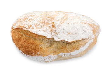 Freshly baked sourdough bread isolated on white, top view