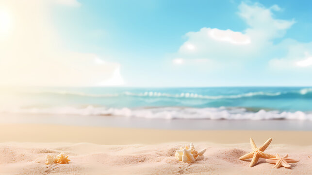 Beautiful summer background with sandy beach and waves