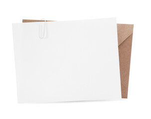 Blank card and letter envelope isolated on white