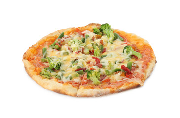 One delicious vegetarian pizza isolated on white