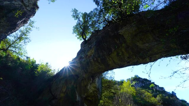 Landscape around the natural stone Arch of Jentilzubi in Dima in the Province of Bizkaia. Basque Country. Spain. Europe