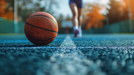 Close Up of Basketball on Court. Generative AI
