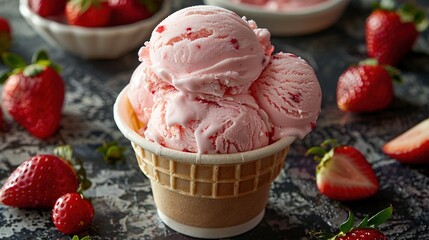   Ice cream in cup with strawberries