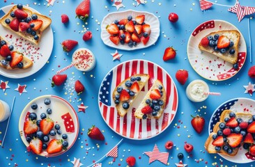 Patriotic Breakfast Spread for Independence Day Celebration 4 July Concept