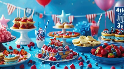 Festive Fourth of July Patriotic Dessert Table Celebration, Independent day concept