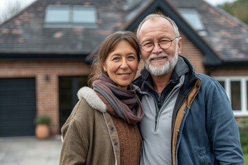 Obraz premium Portrait of a joyful couple in front of their house