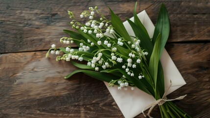 Capture the essence of spring with a charming greeting card design featuring a delicate bunch of lilies of the valley accompanied by an open space for your heartfelt message