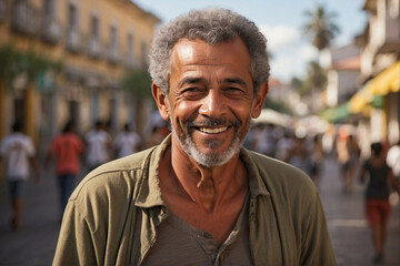 Elderly old man in a small town / Latino smiling to the camera