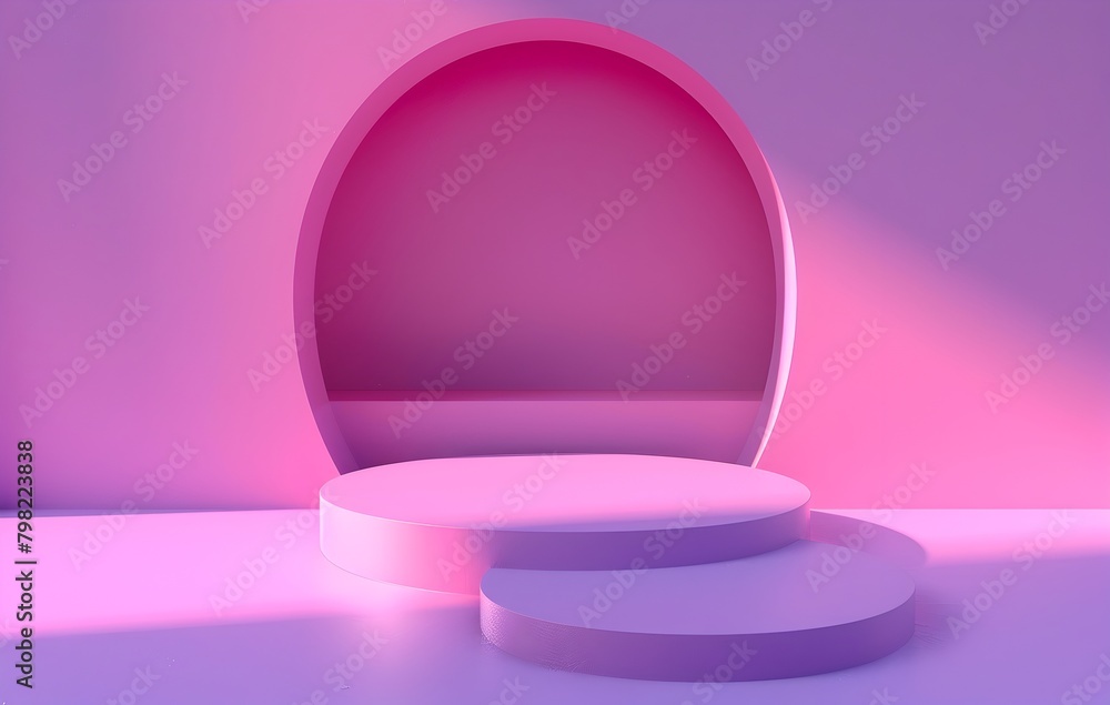 Poster 3d render of abstract minimal shape on pink background in the style of purple color