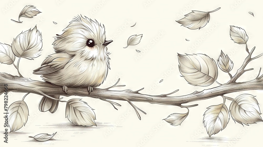 Poster a bird perched on a tree branch with leaves cascading down
