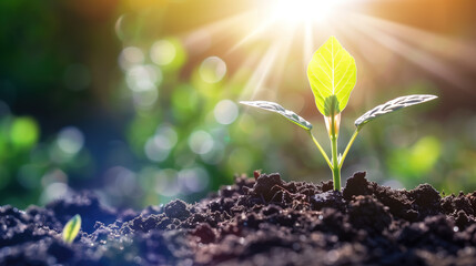 A seedling sprouting from the earth and reaching towards the sunlight, symbolizing growth and potential