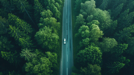 Aerial view of a long road that reaches the horizon