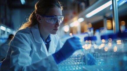 Medium shot of a laboratory technician developing new antiparasitic drugs for Trypanosoma brucei, focusing on the drug development process