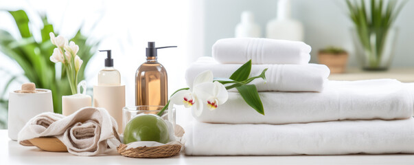 Beauty white towels, massage treatment and wellness concept