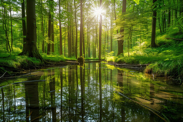 Grüner Wald im Frühling und Sommer