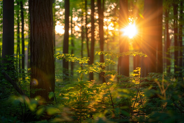 Grüner Wald im Frühling und Sommer