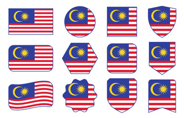 Vector Flag of Malaysia in modern abstract shapes, waving, badge, design template